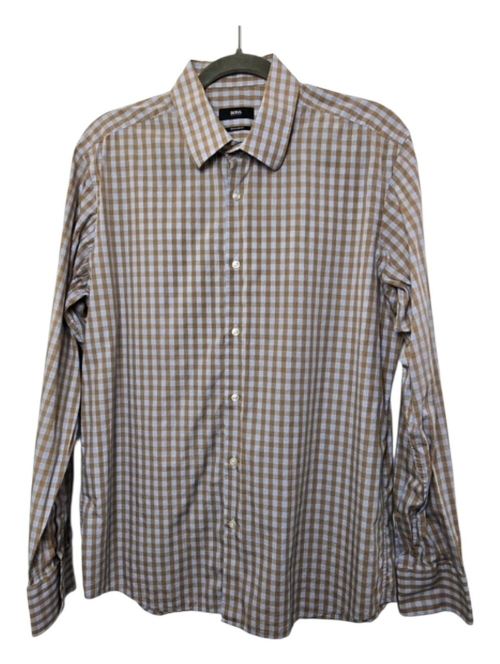 BOSS Hugo Boss Men's Regular Fit Gingham Long Sleeve Dress Shirt, Neck Size 16.5
